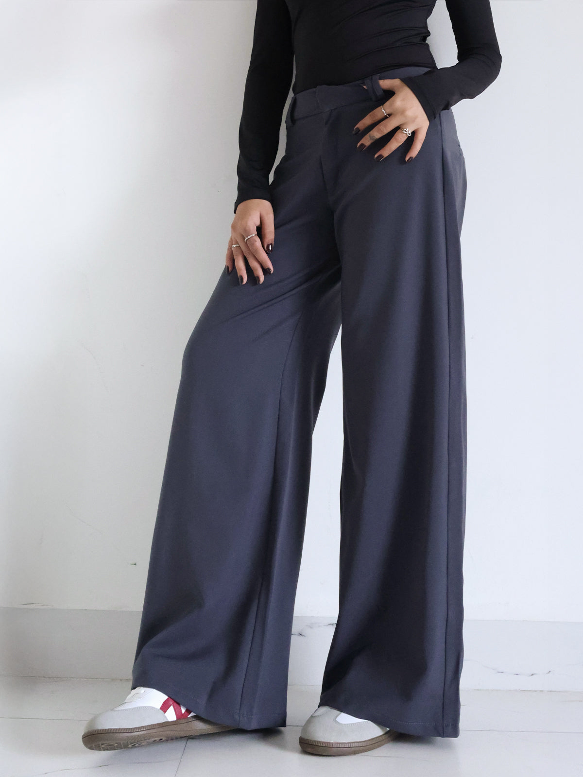 Ash Grey Low Waist Wide Leg Korean Pants