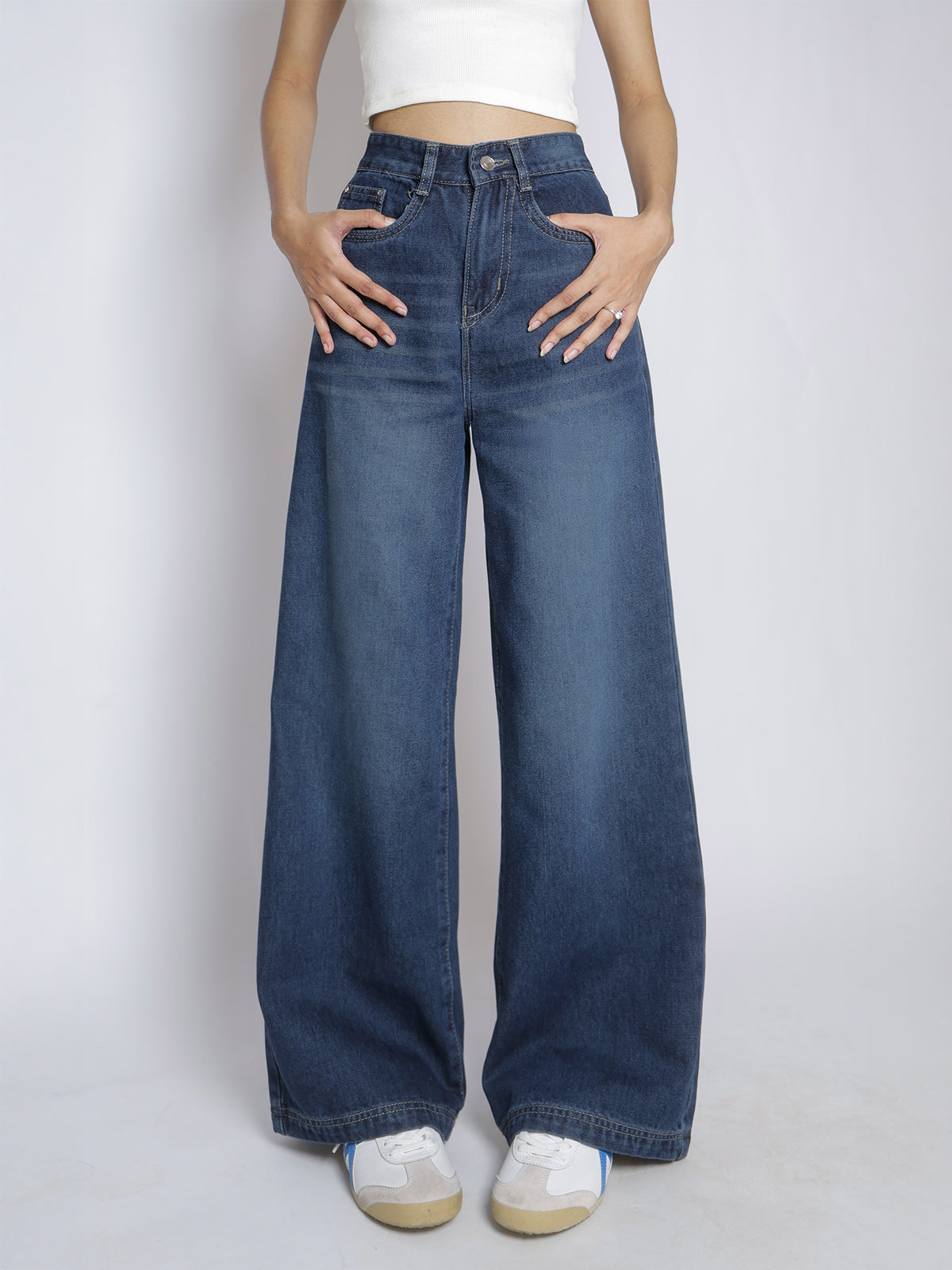 Starry Blue Washed Super Wide Leg Jeans