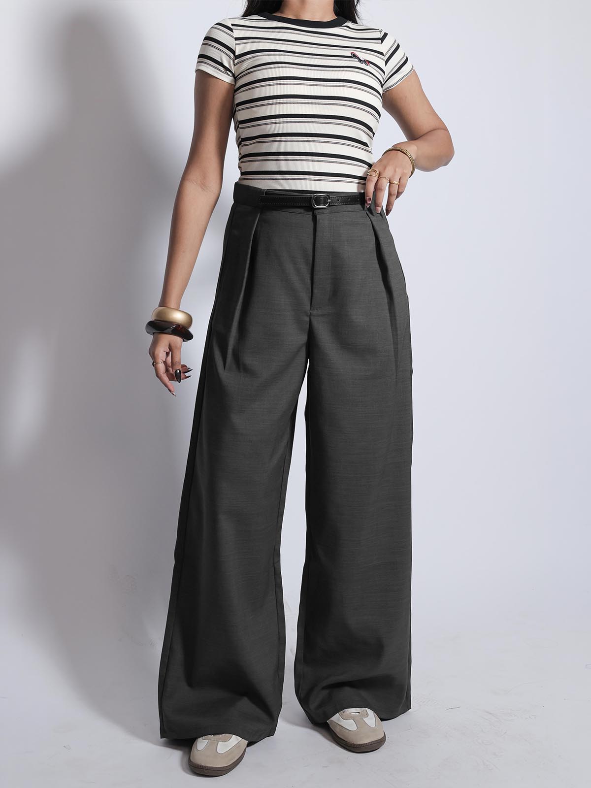 Olive Black Belted Korean Pant