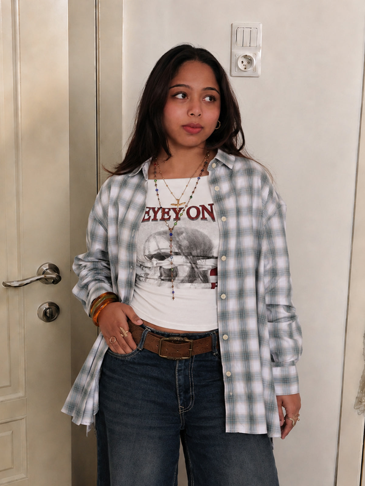 Sage Green Plaid Oversized Shirt