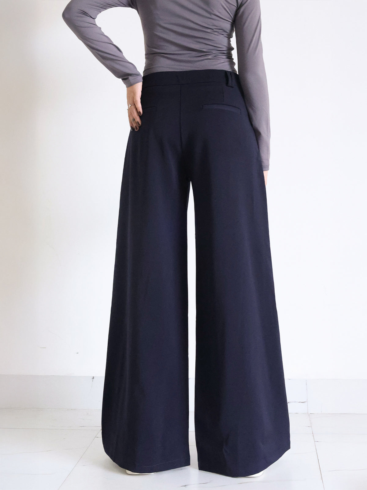 Deep Navy Low Waist Wide Leg Korean Pants