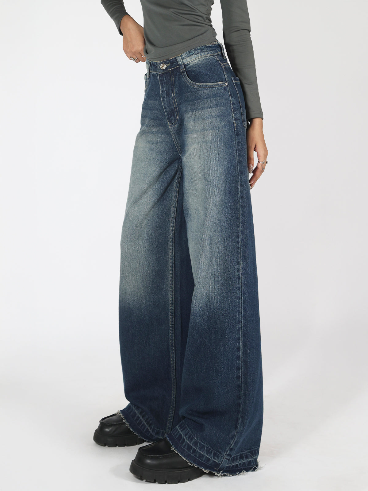 Lunar Blue Washed Y2K Super Wide Leg Jeans