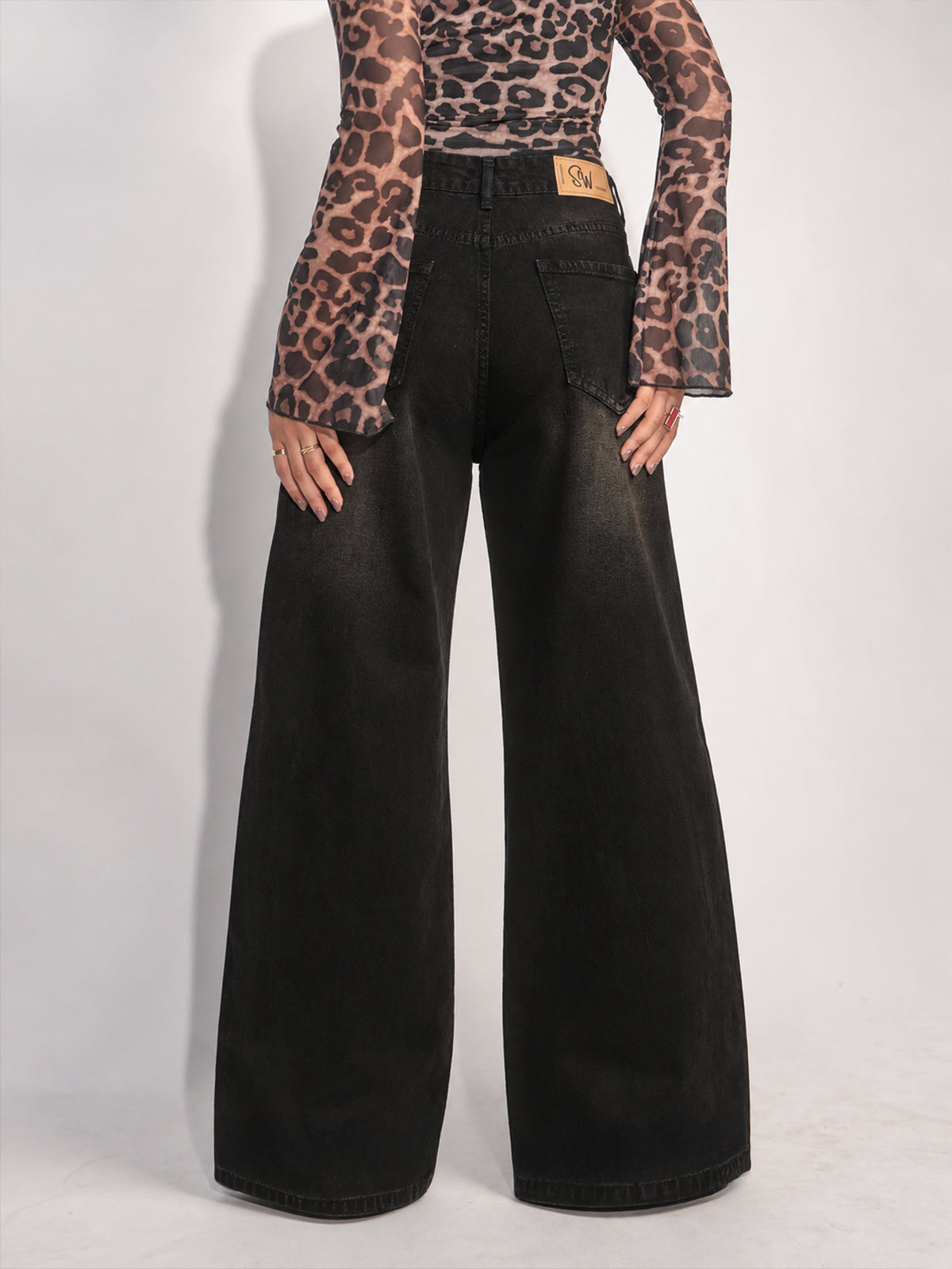 Starry Black Tinted Wide Leg Jeans