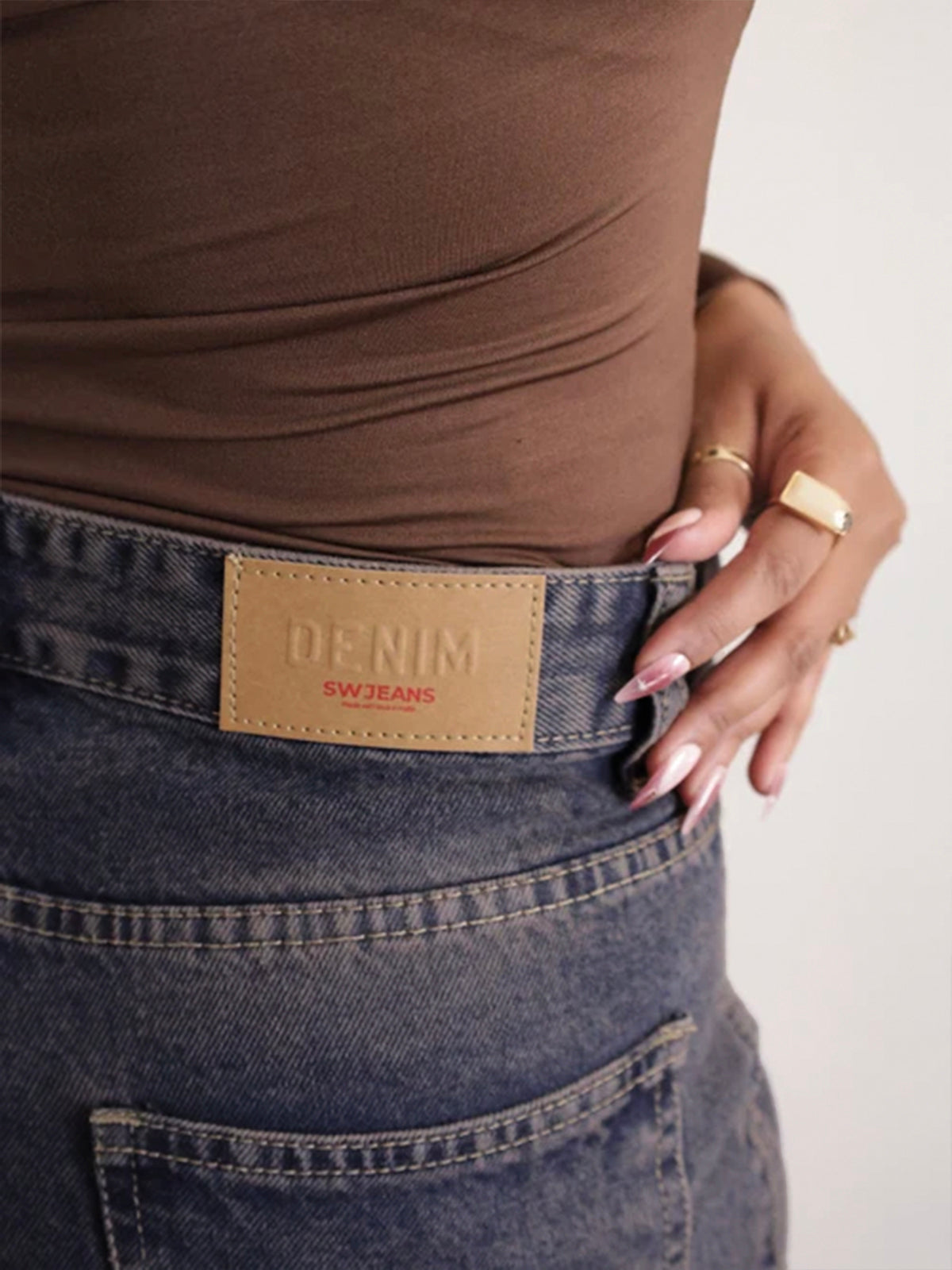 Burnt Blue Panelled Y2K Wide Leg Jeans