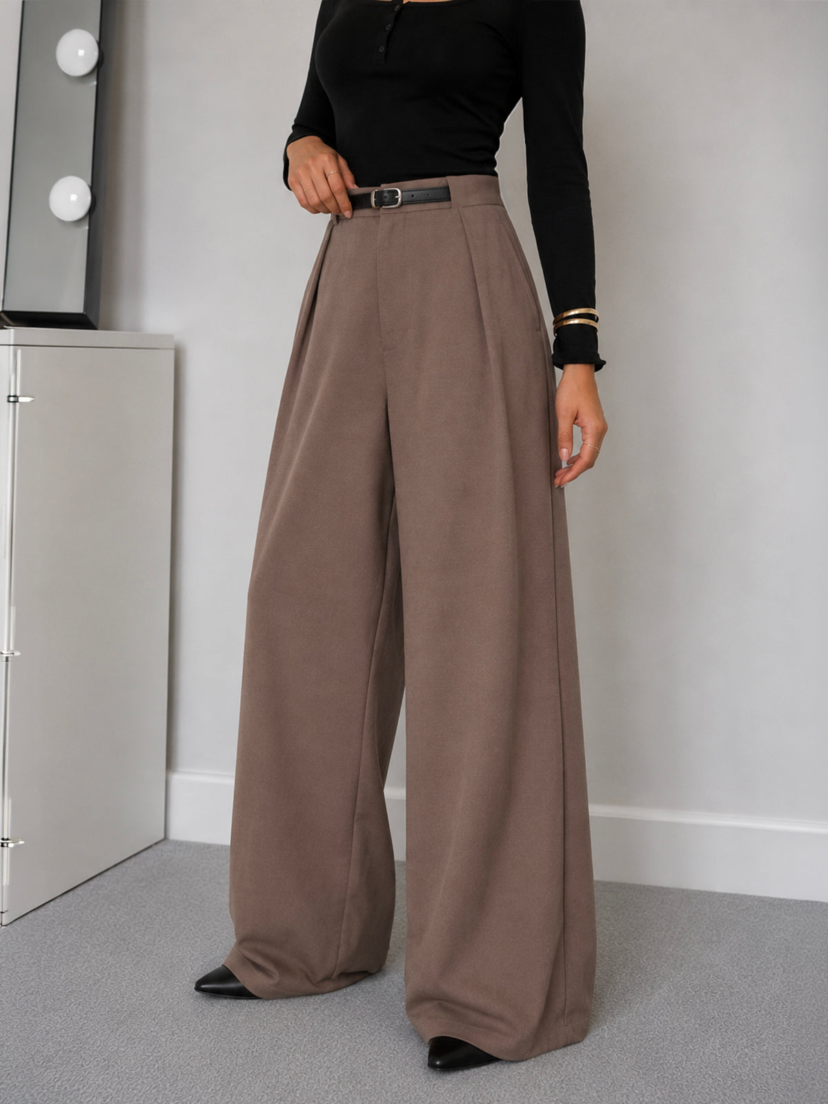 Coffee Brown Belted Korean Pant