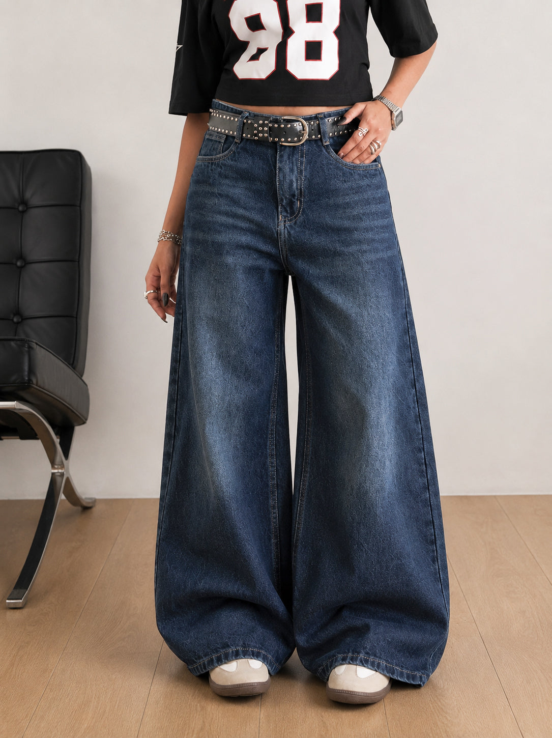 Deep Ocean Blue Washed Ultra Wide Leg Jeans  