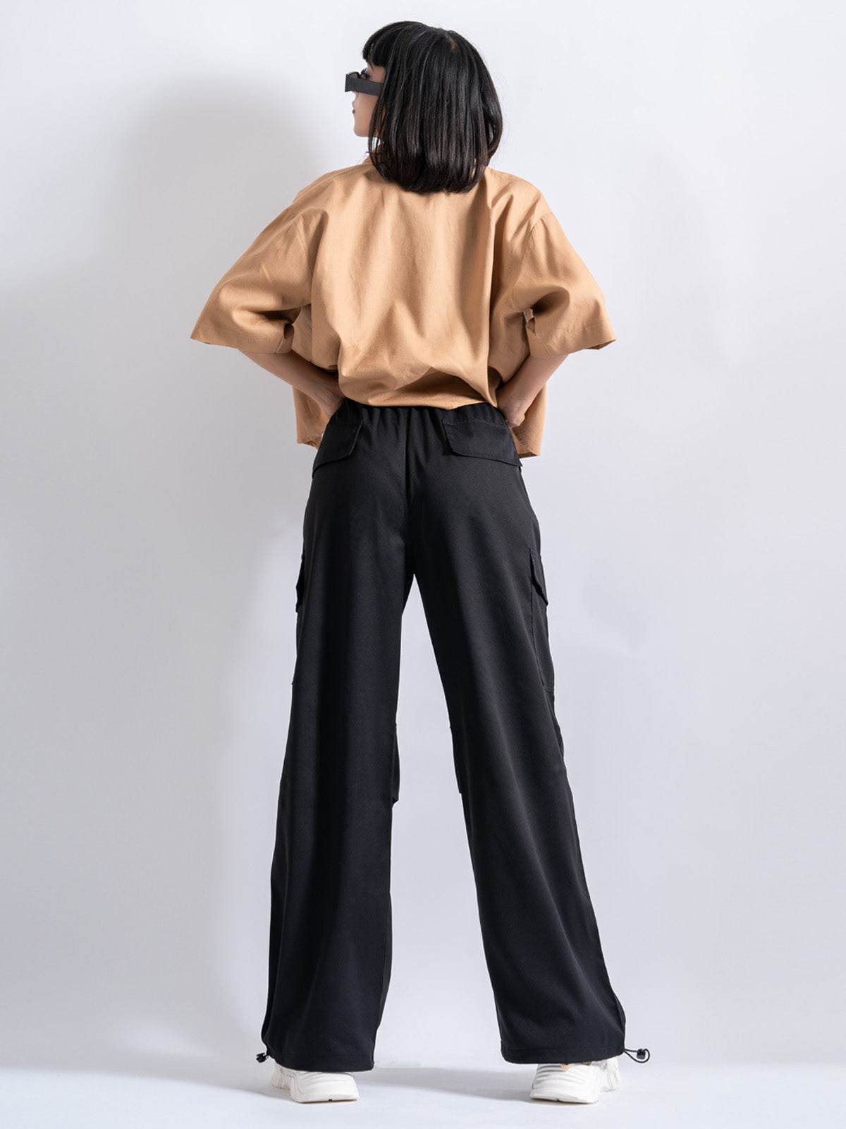 Black Twill Cotton Parachute Pants