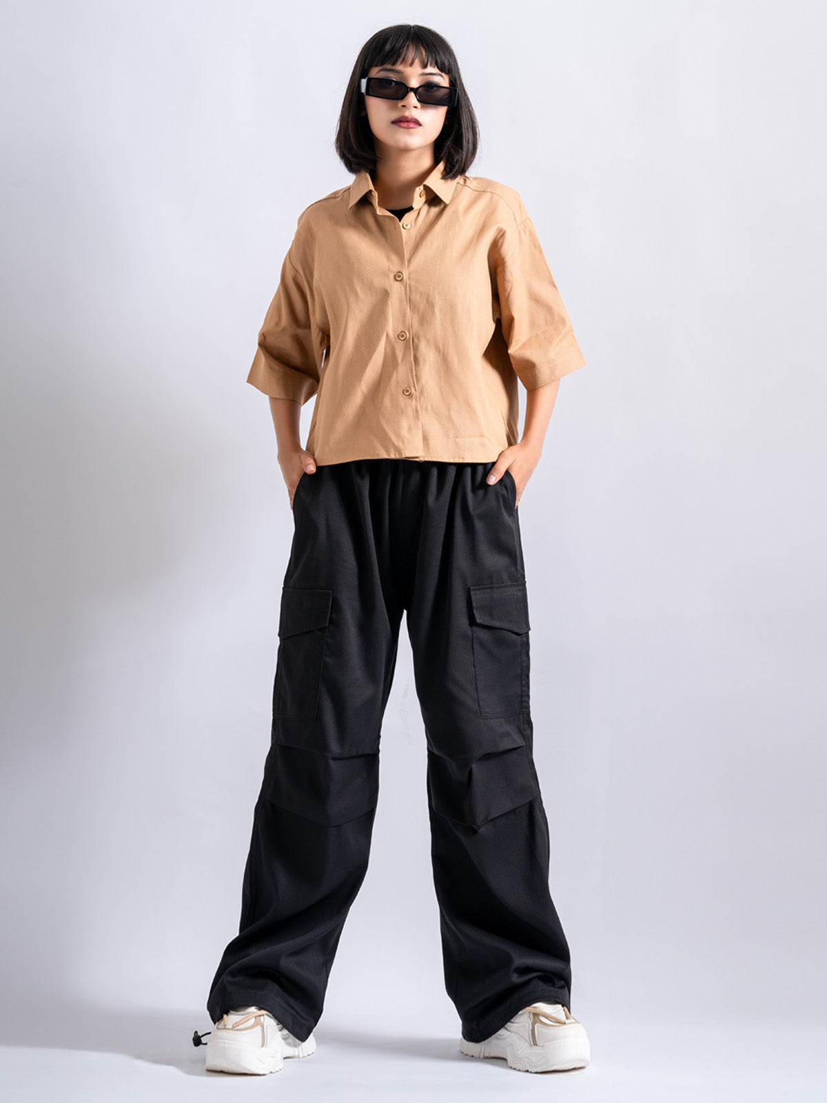 Black Twill Cotton Parachute Pants