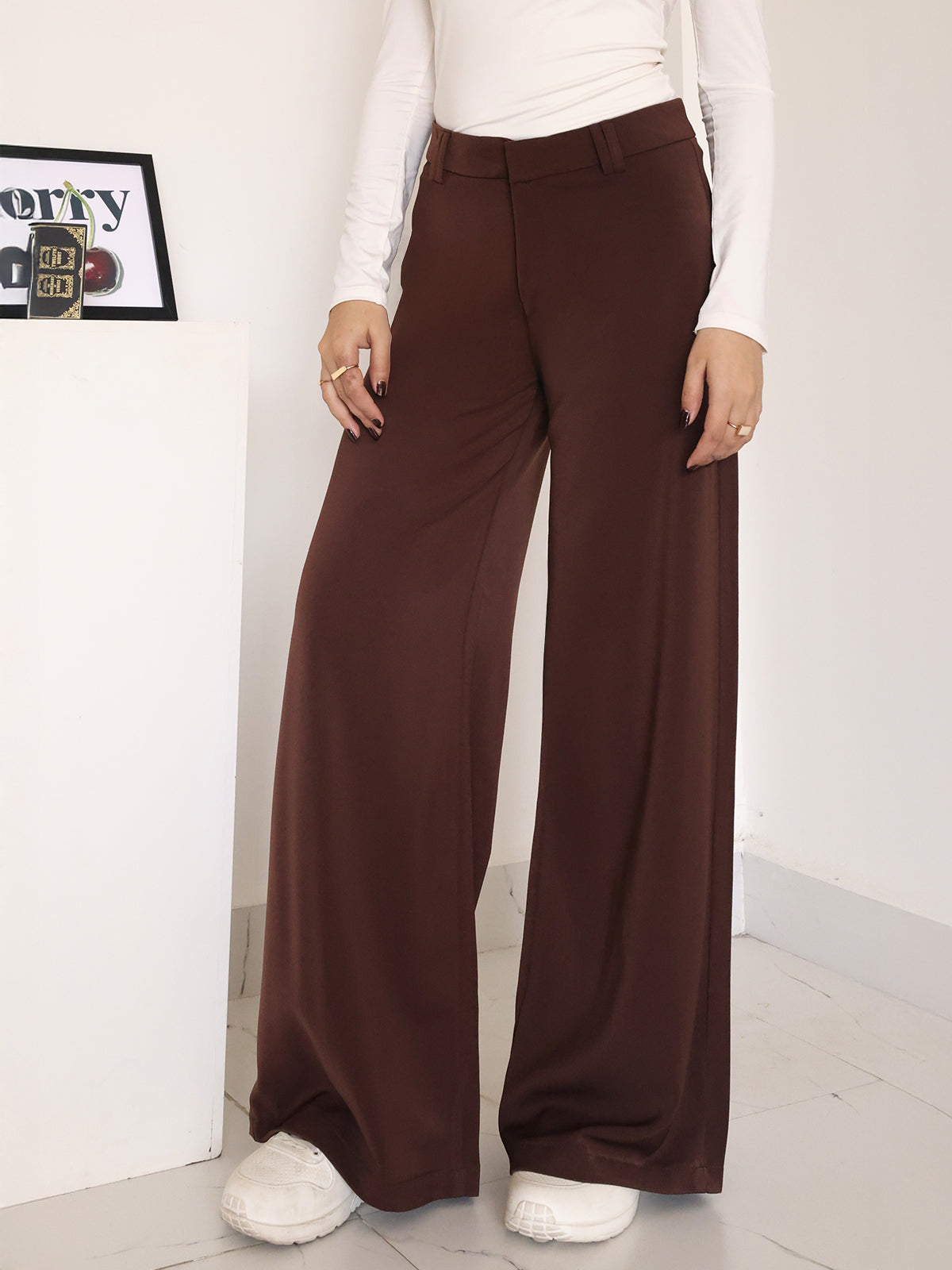 Chocolate Brown Low Waist Wide Leg Korean Pants