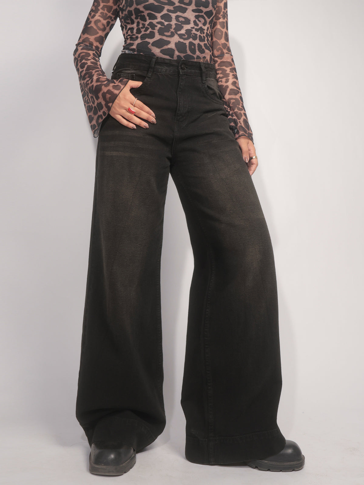 Starry Black Tinted Wide leg Jeans