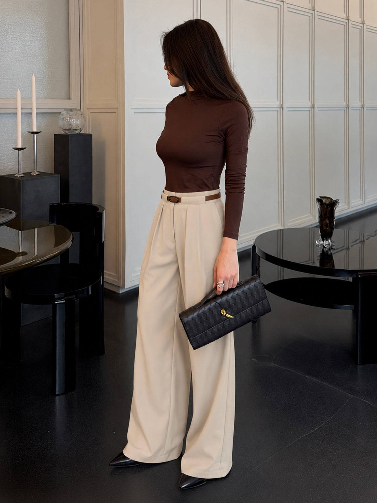 Ivory Belted Tailored Korean Pant