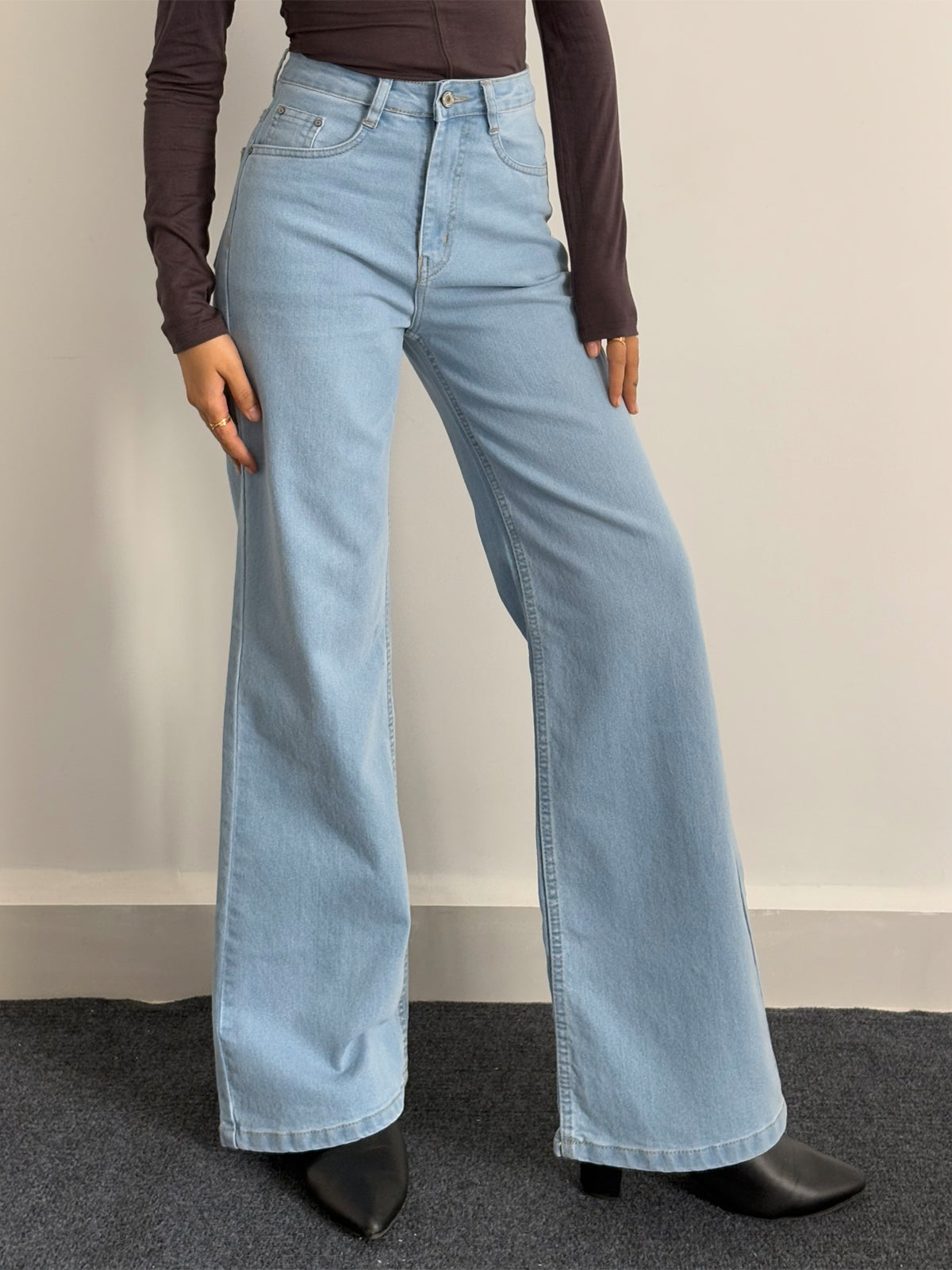 Luxe Cool Blue Cat Whisker Stretchable Super Wide Leg Jeans