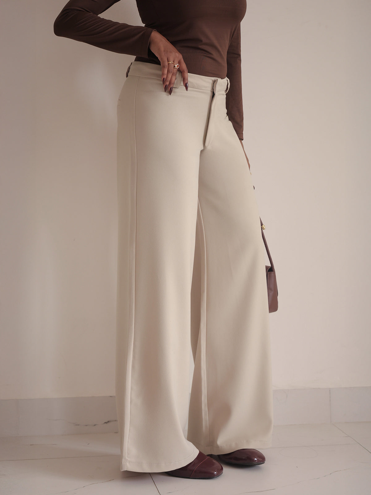Muted Beige Low Waist Wide Leg Korean Pants