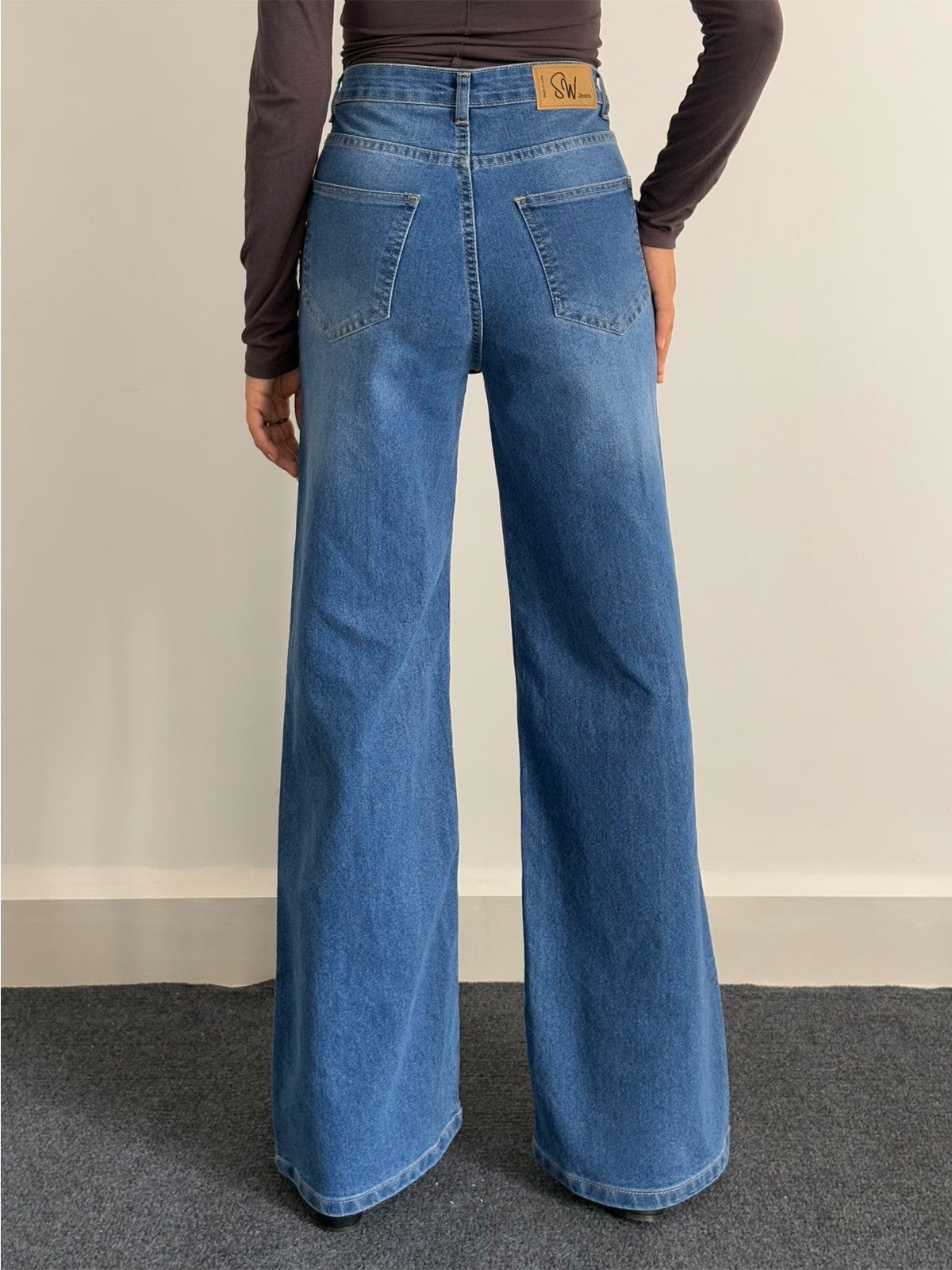 Luxe Oxford Blue Cat Whisker Stretchable Super Wide Leg Jeans