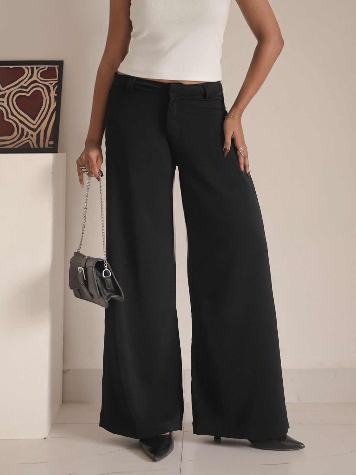 Black Low Waist Wide Leg Korean Pants