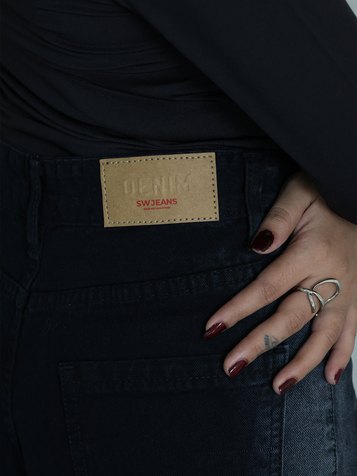 Dawn Black Ombre Washed Wide Leg Jeans