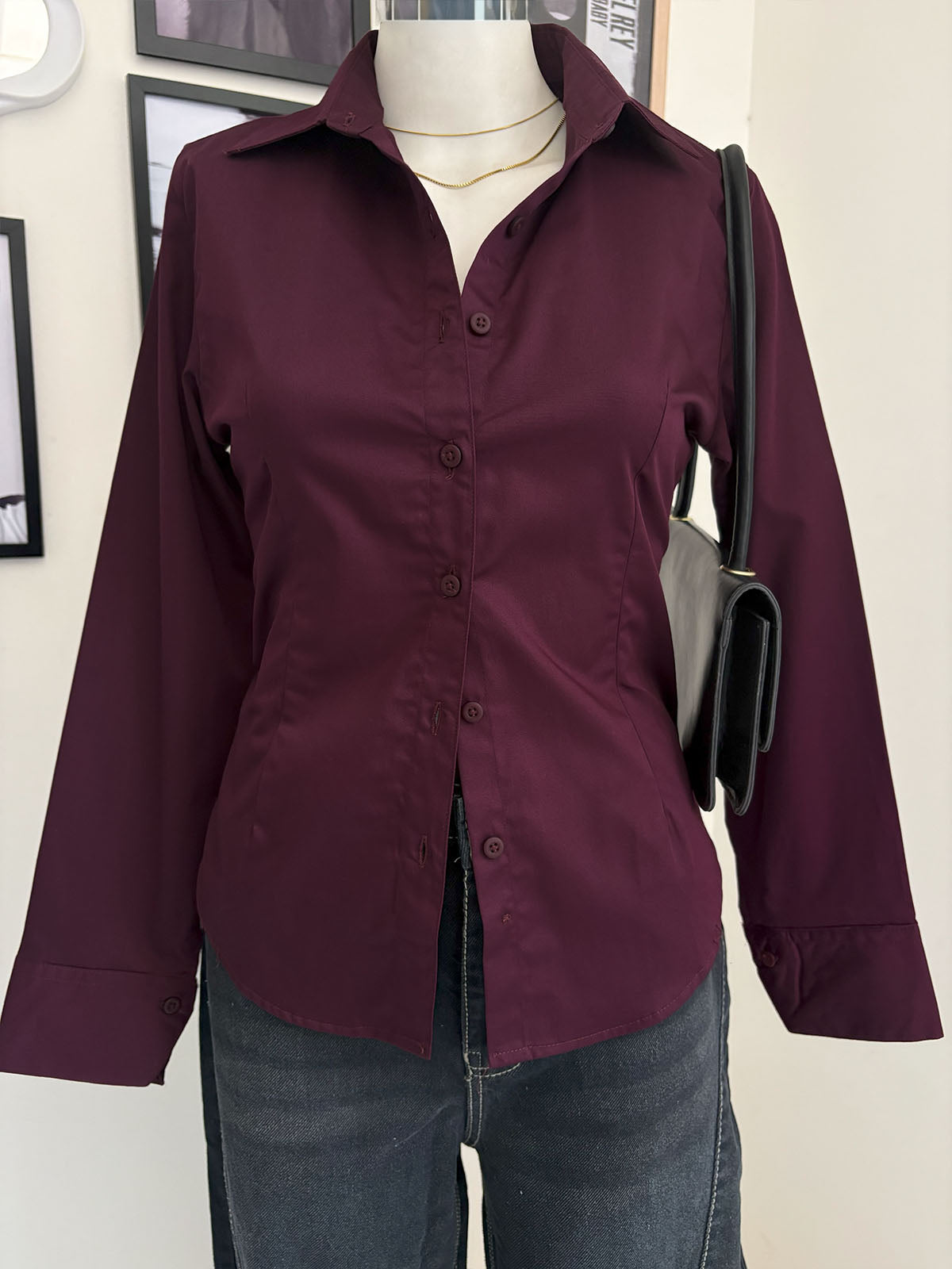 Plum Long Sleeve Y2K Fitted Shirt