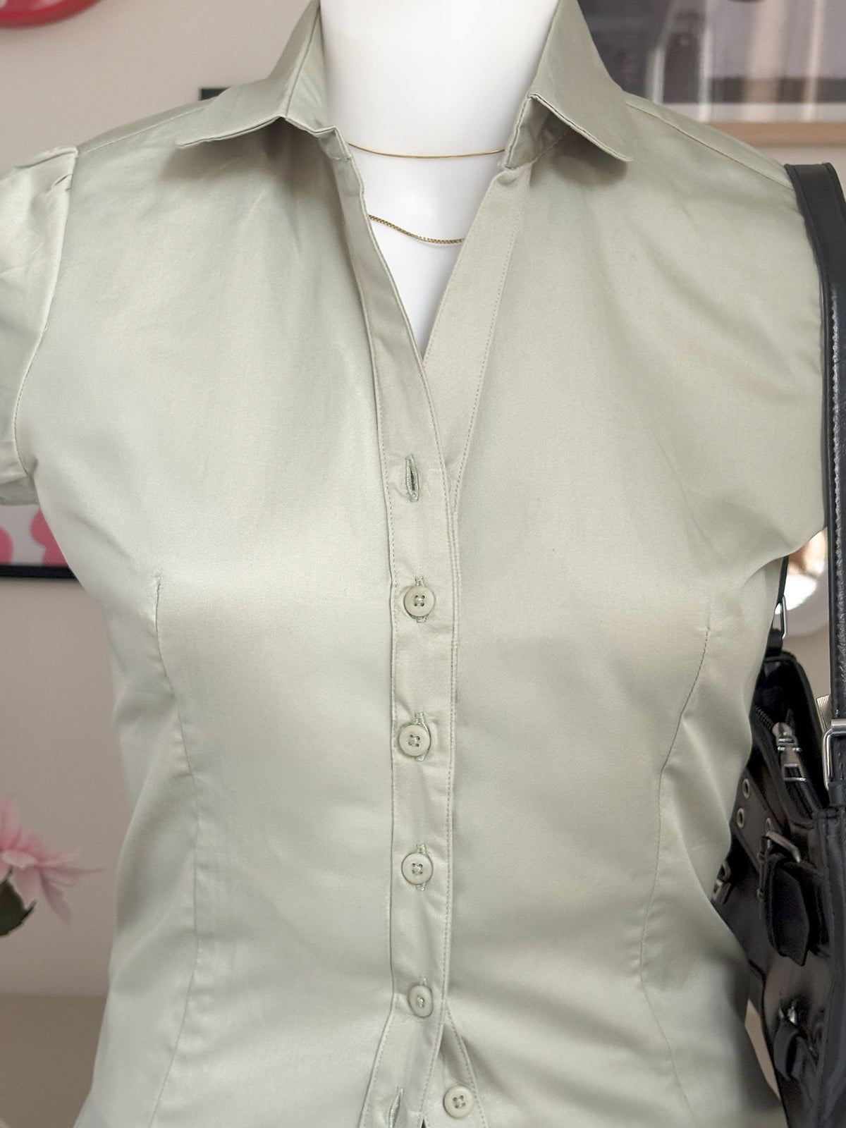 Sage Green Short Sleeve Y2K Fitted Shirt