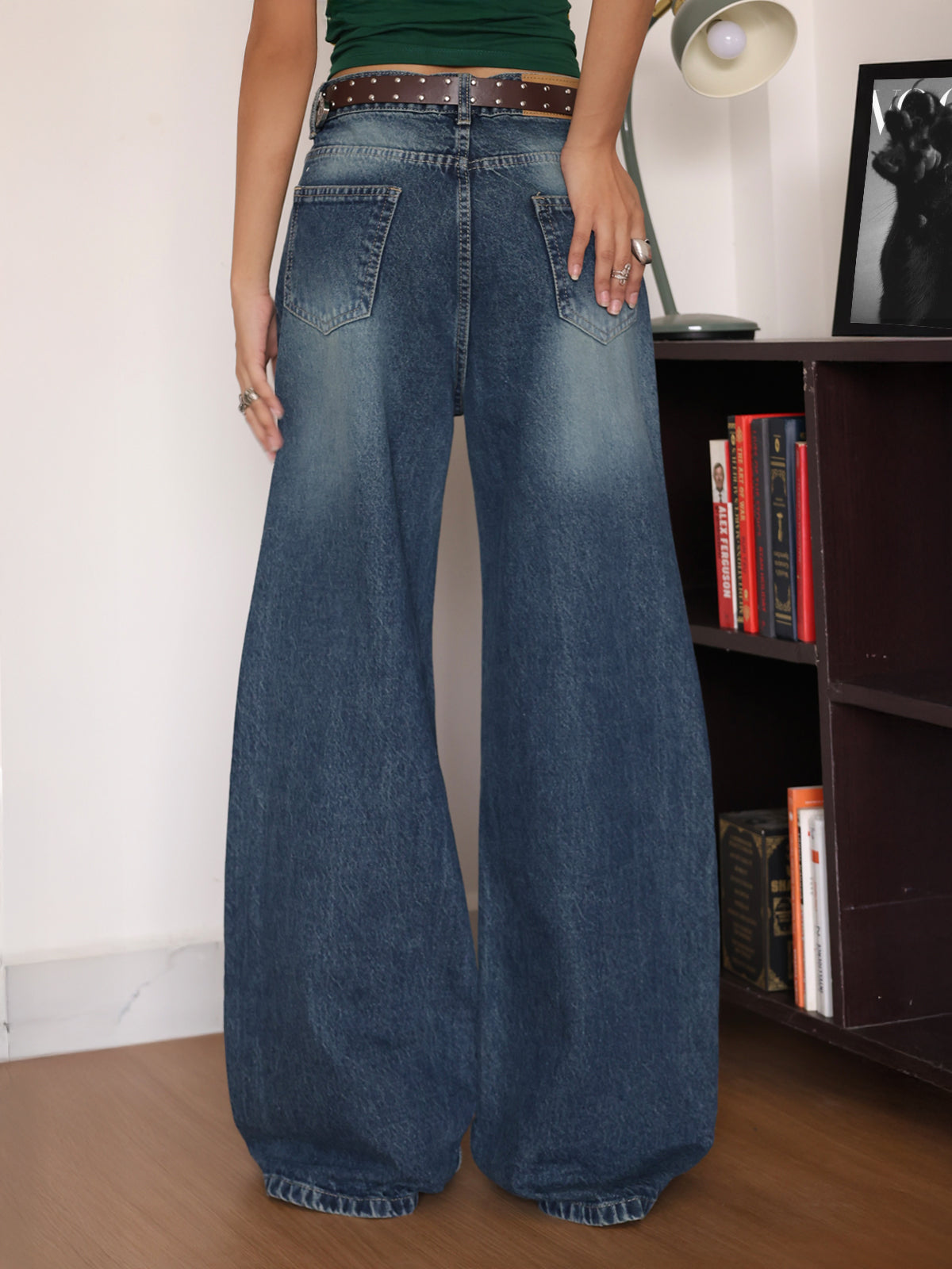 Dive Blue Washed Ripped Super Wide Leg Jeans