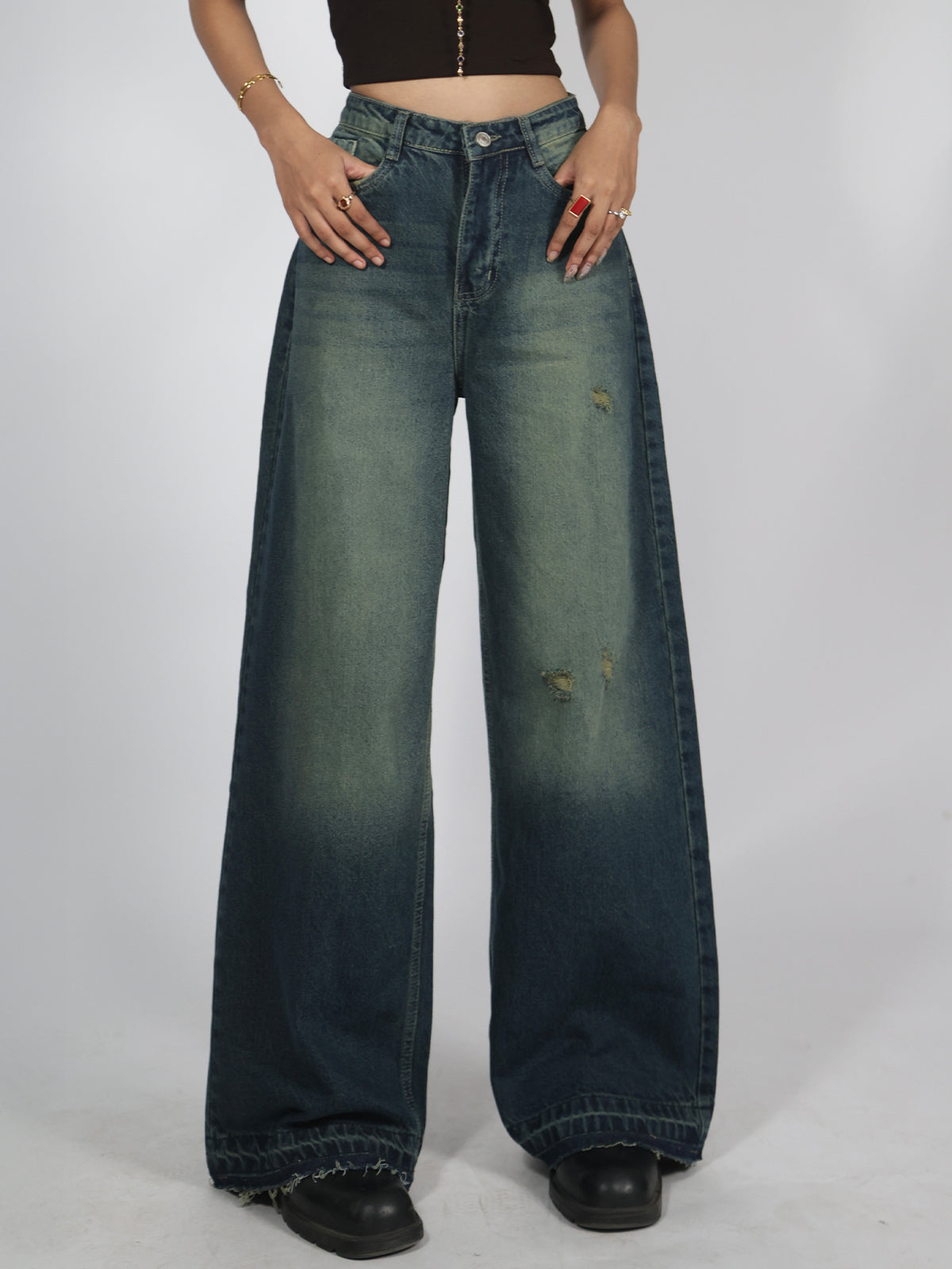 Twilight Green Washed Y2K Super Wide Leg Jeans