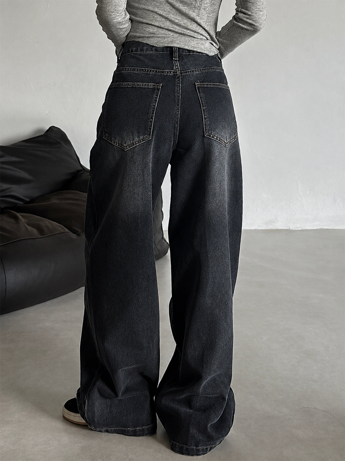 Graphite Black Washed Wide Leg Jeans