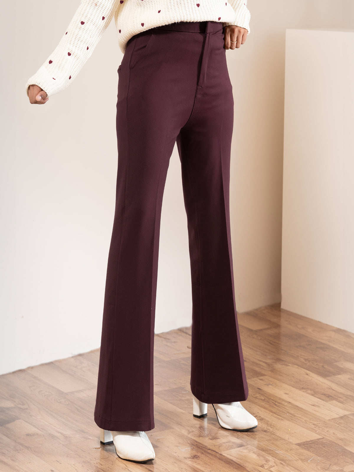 Luxe Wine Bootcut Korean Pants