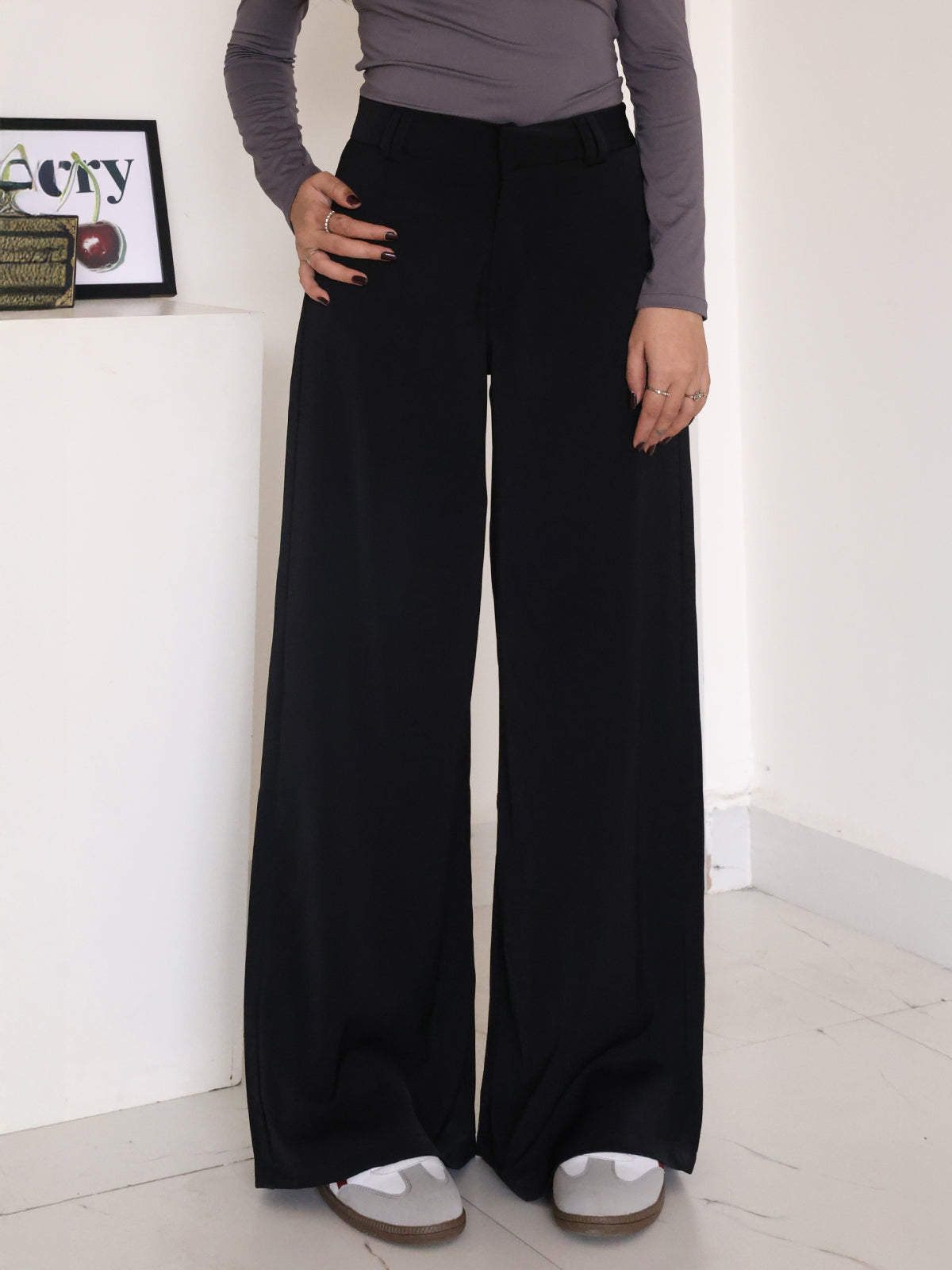 Black Low Waist Wide Leg Korean Pants