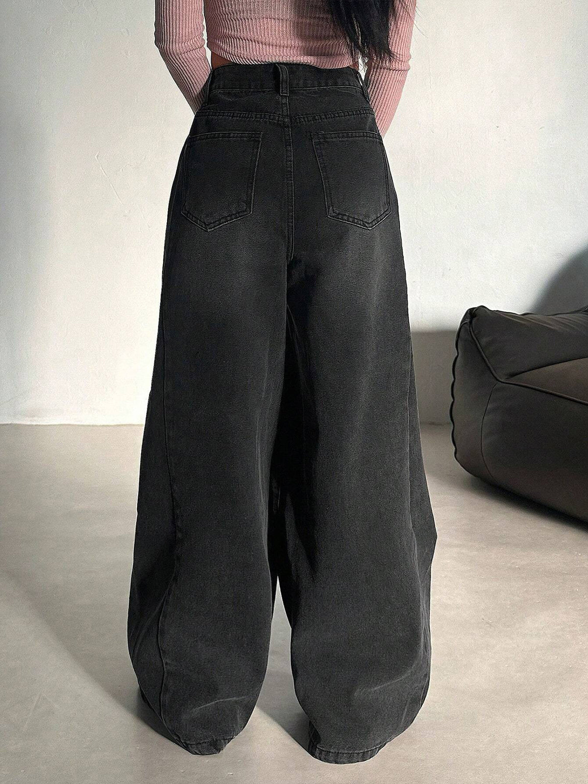 80s Graphite Black Super Wide Leg Jeans