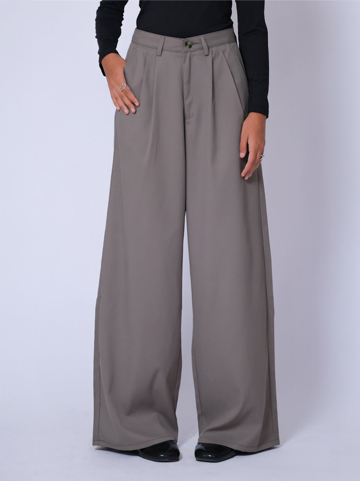 Stone Grey Double Pleated Korean Pant