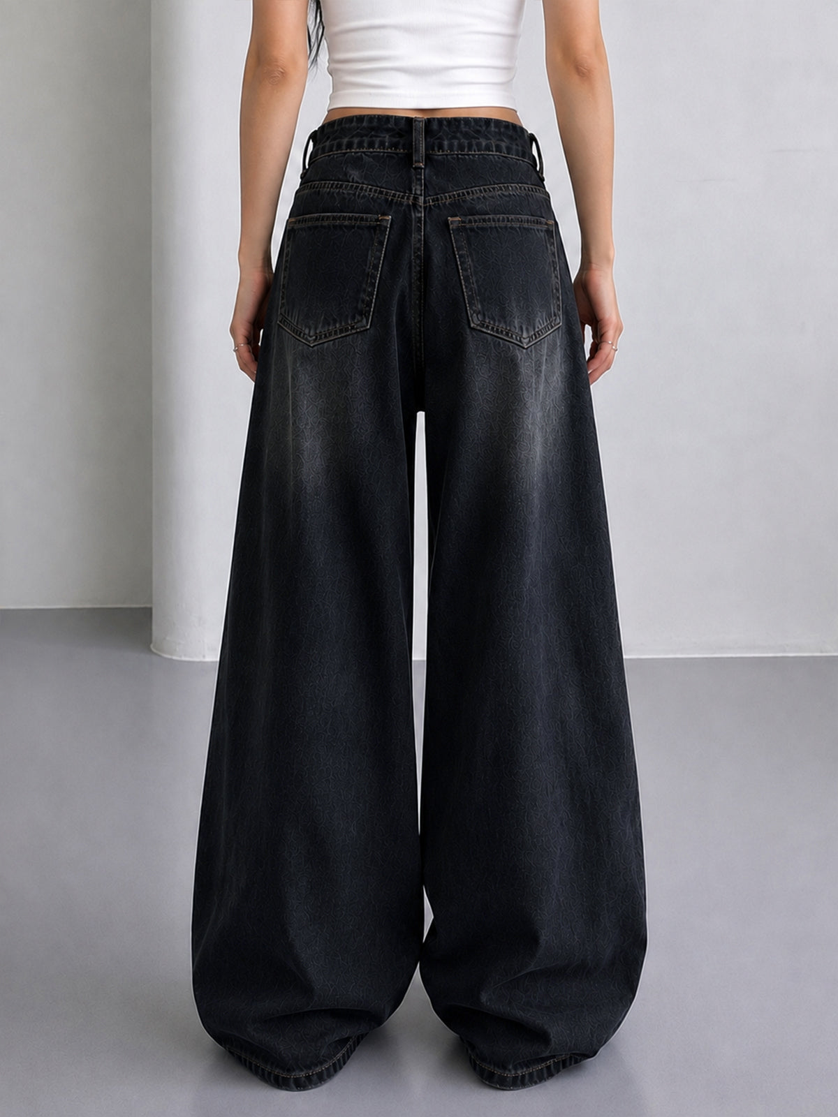 Shadow Black Whisker Super Wide Leg Jeans