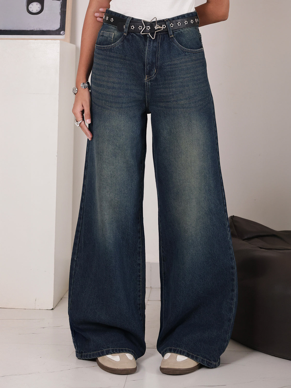 Elite Blue Washed Super Wide Leg Jeans