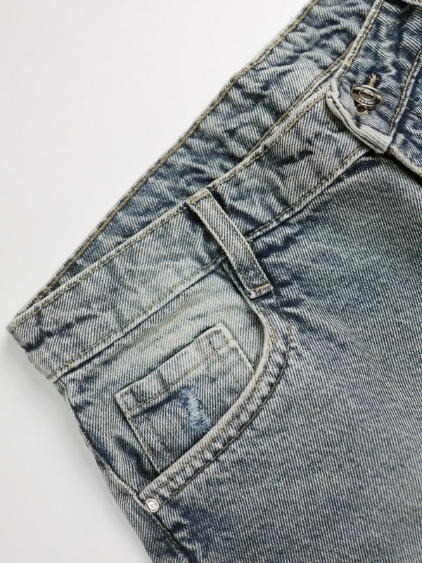 Smoke Blue Washed Wide Leg Jeans