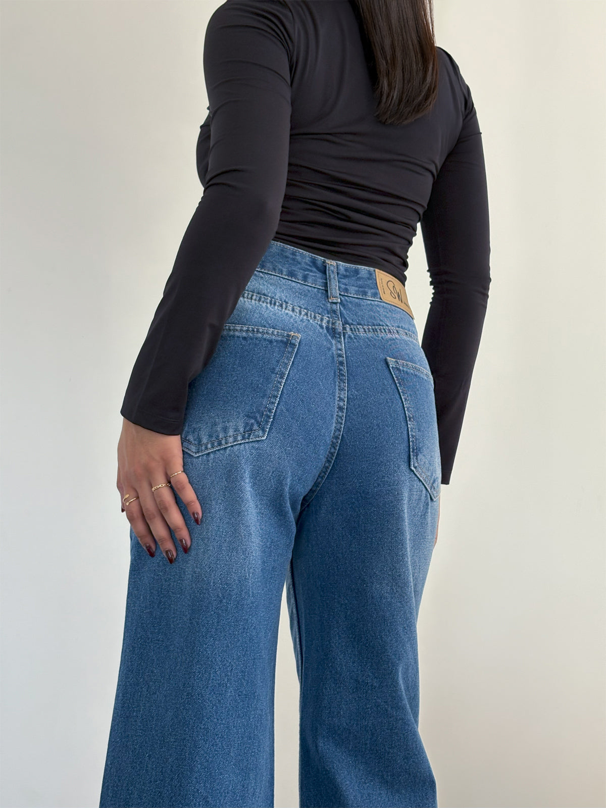 90'S Ocean Blue Whisker Super Wide Leg Jeans