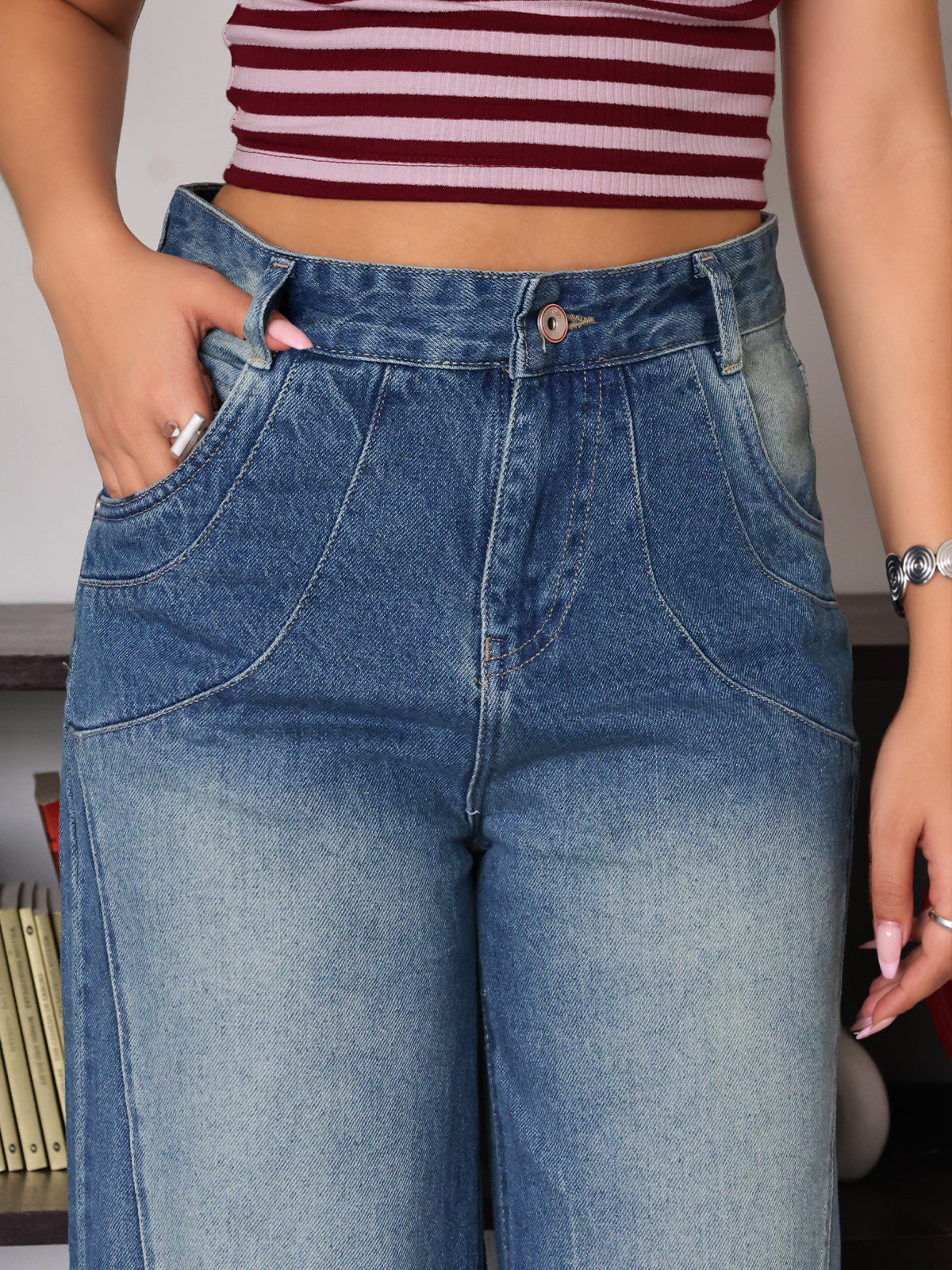 London Blue Panelled Super Wide Leg Jeans