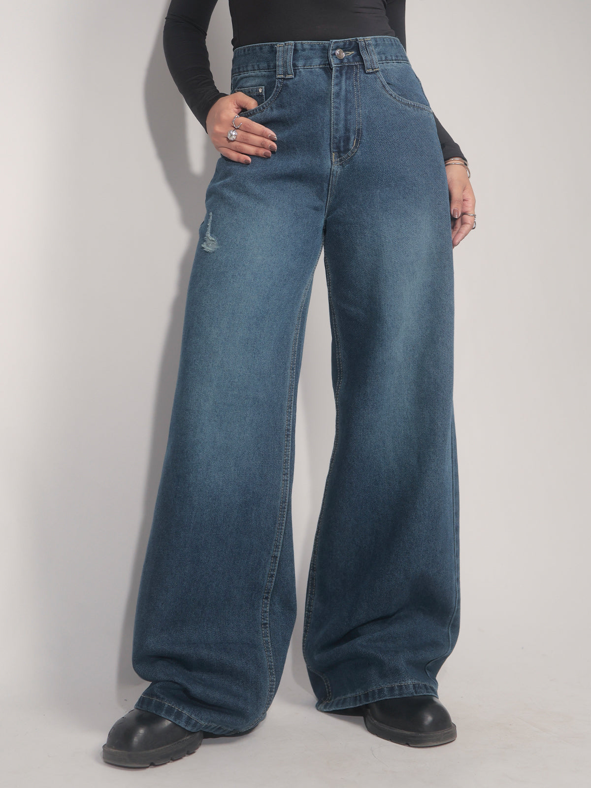 Starlight Blue Washed Wide Leg Jeans
