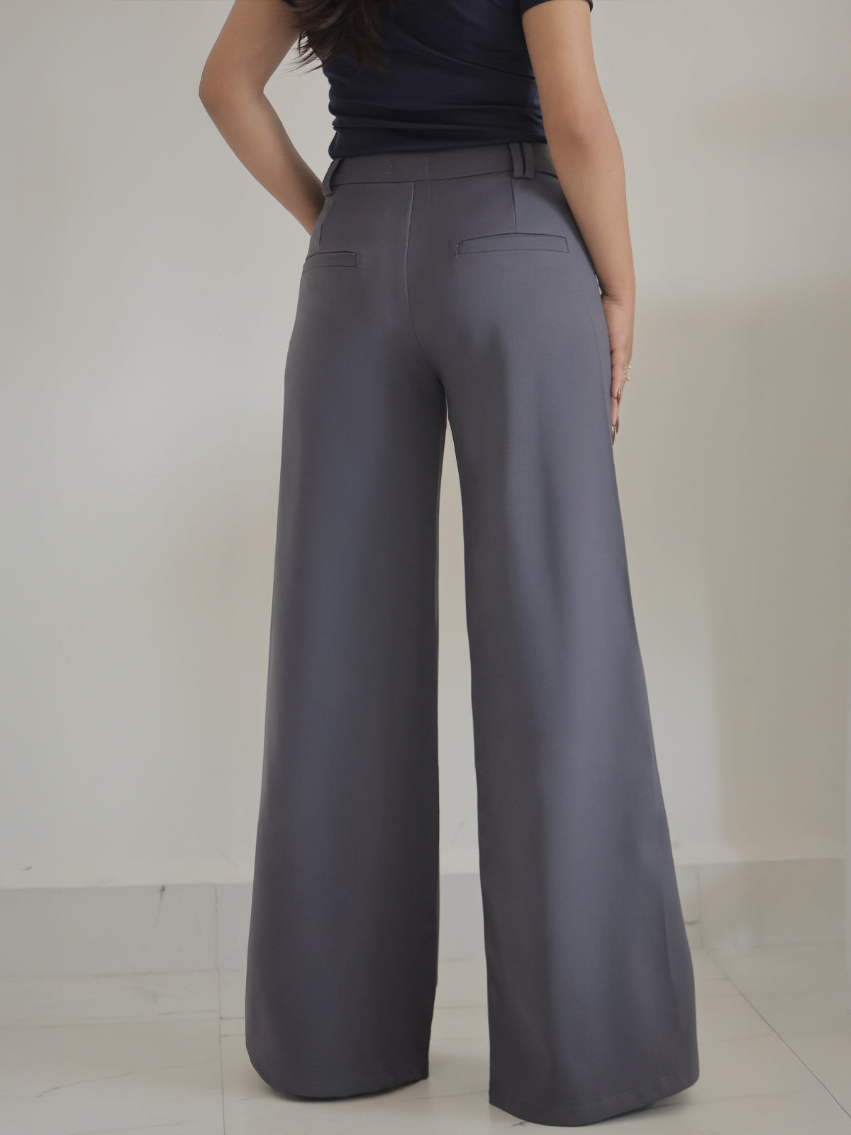 Ash Grey Low Waist Wide Leg Korean Pants