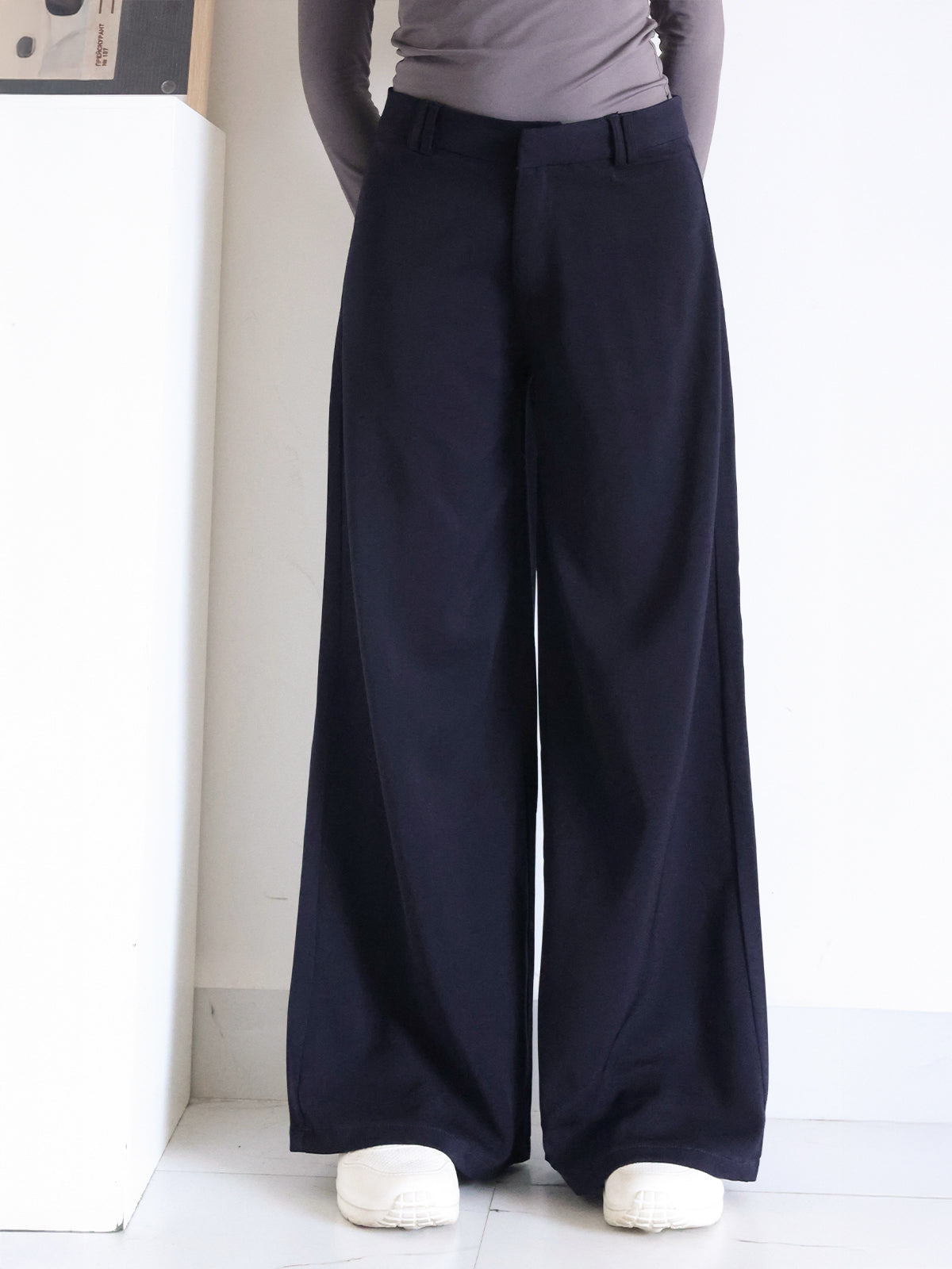 Deep Navy Low Waist Wide Leg Korean Pants
