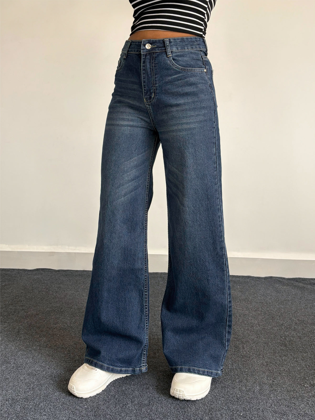 Luxe Vintage Blue Cat Whisker Stretchable Super Wide Leg Jeans