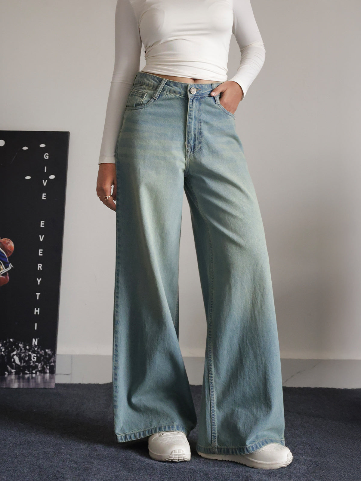 Arctic Blue Tinted Wide Leg Jeans