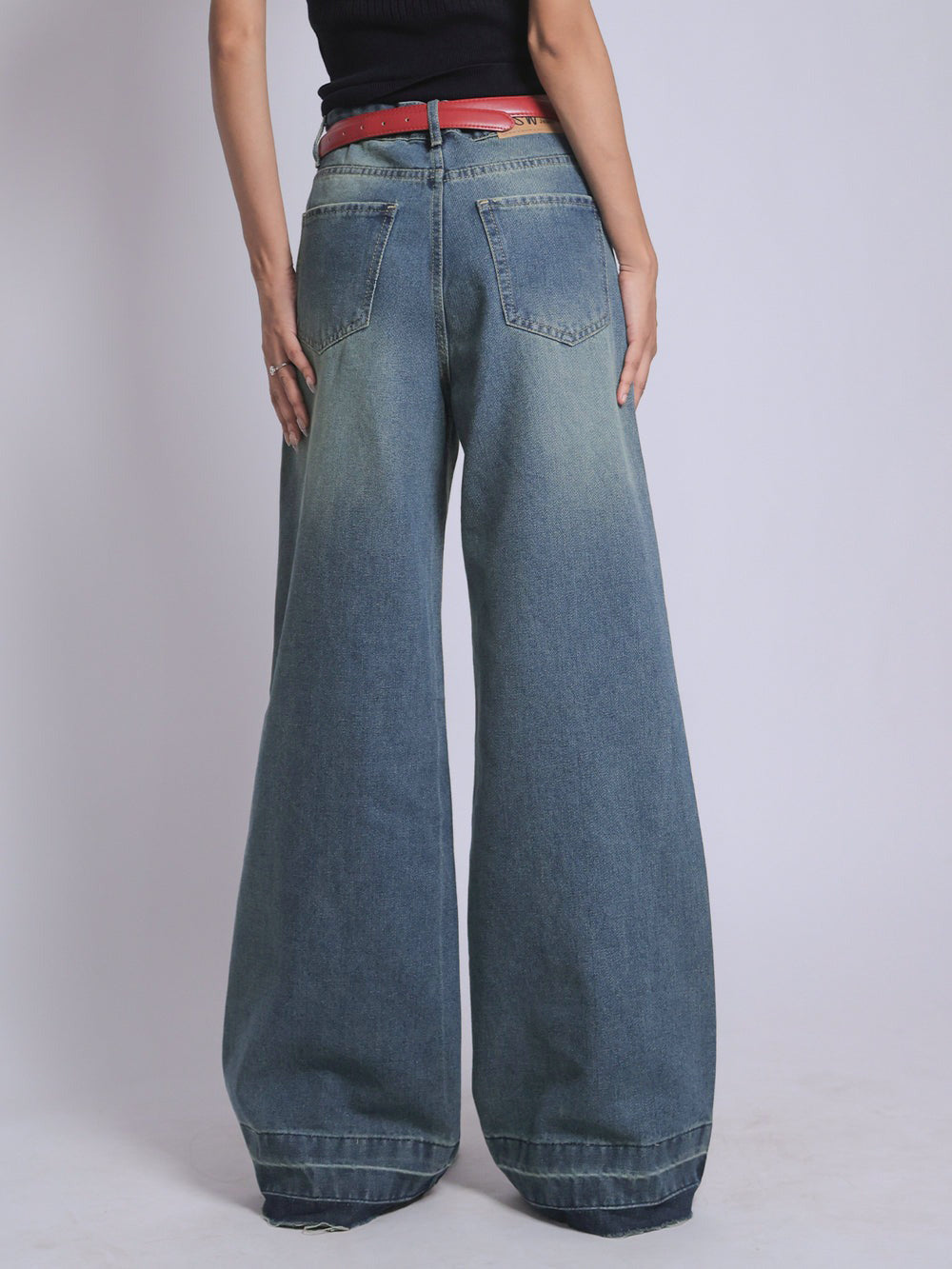 Dusty Aqua Blue Washed Super Wide Leg Jeans