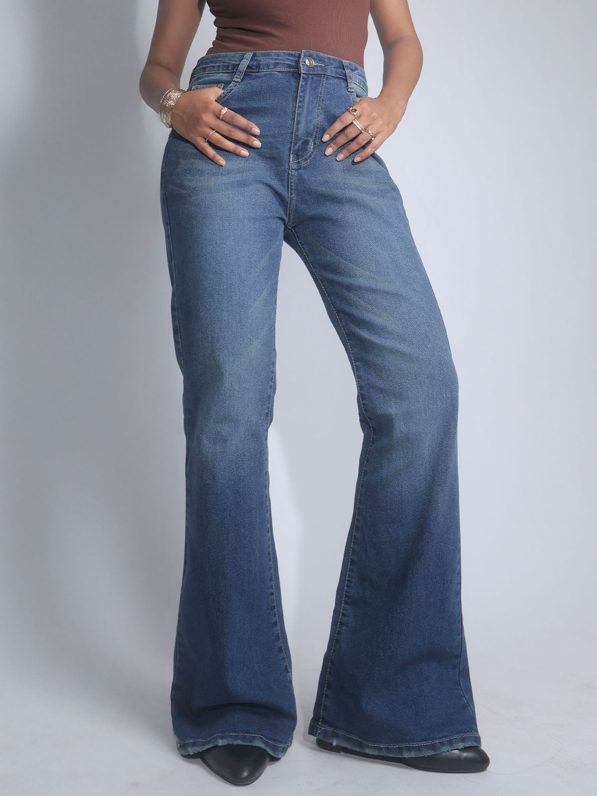 Galactic Blue Tinted Y2K Bootcut Jeans