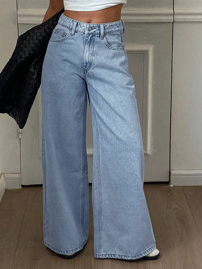 80s Light Blue Washed Super Wide Leg Jeans