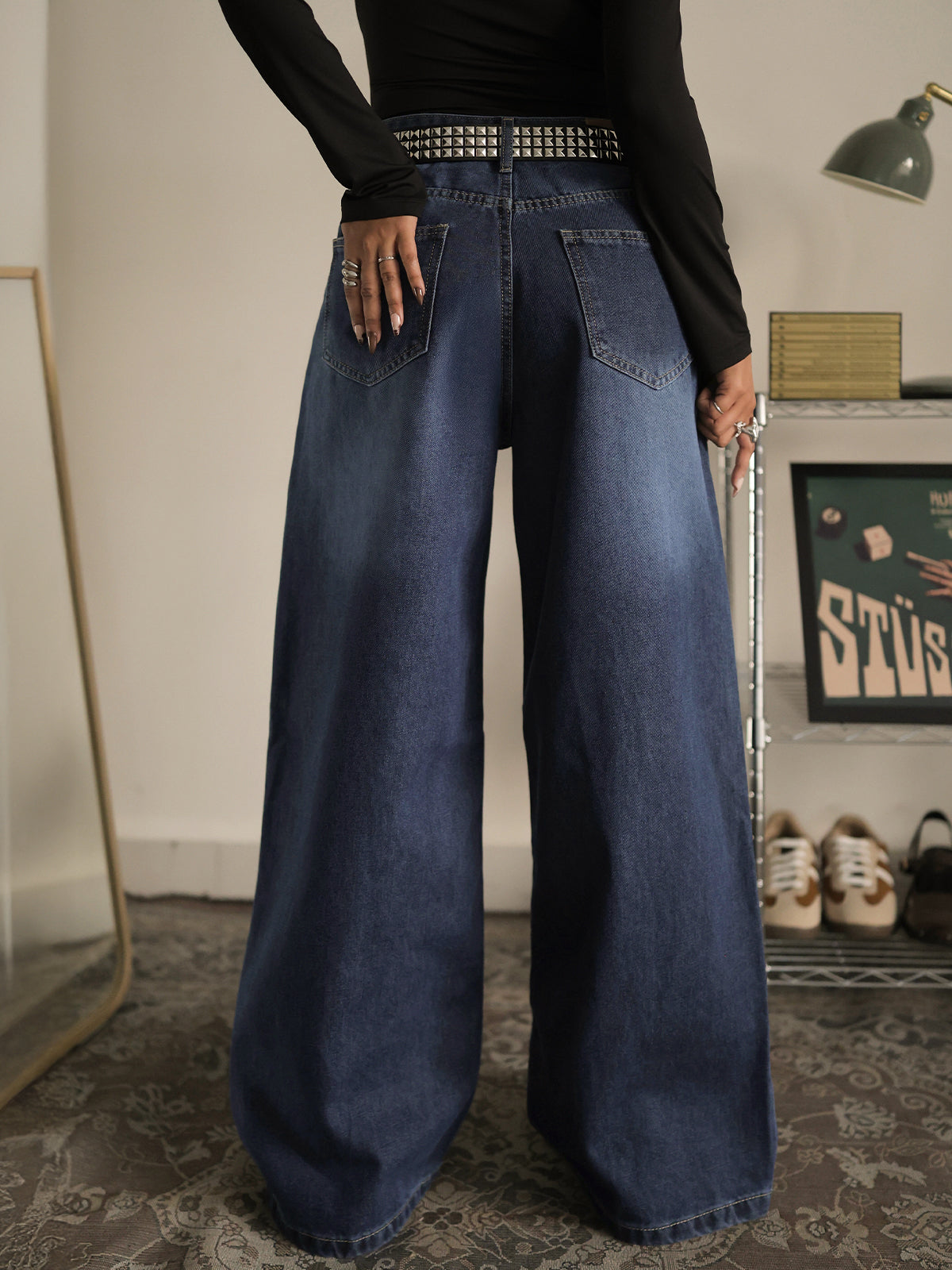 Classic Blue Washed Wide Leg Jeans