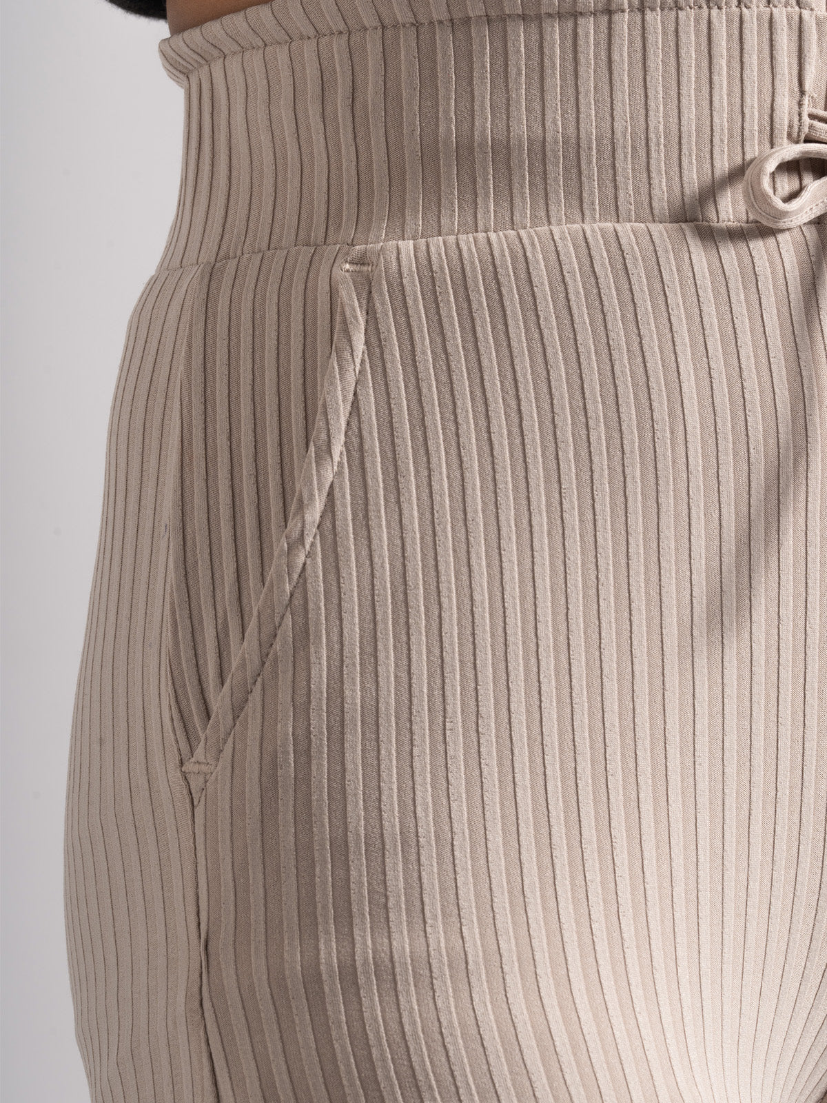 Luxe Beige Lounge Ribbed Korean Trousers