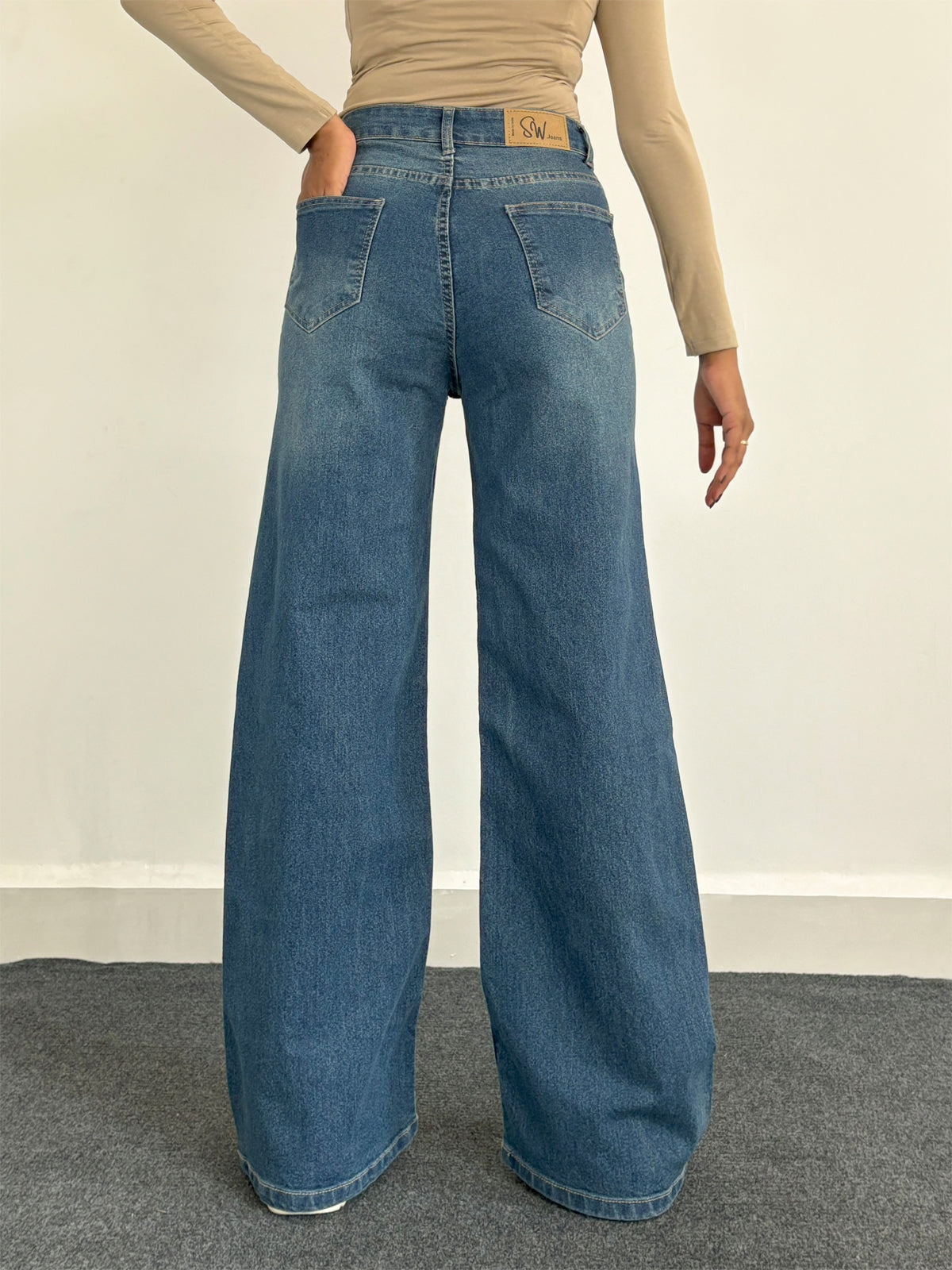 Luxe Vintage Aqua Blue Cat Whisker Stretchable Wide Leg Jeans