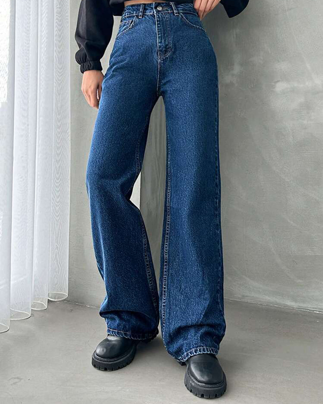 Dark Blue High Waist Wide Leg Jeans