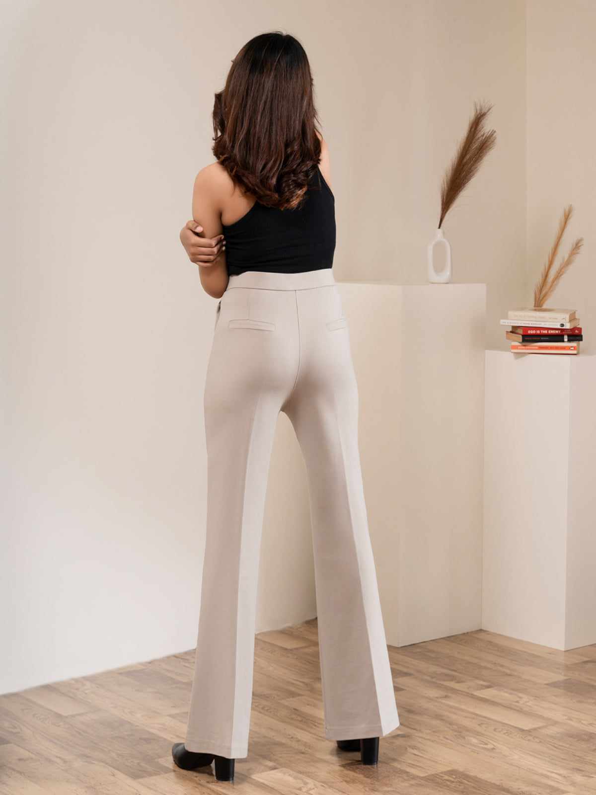 Luxe Beige Bootcut Korean Pants