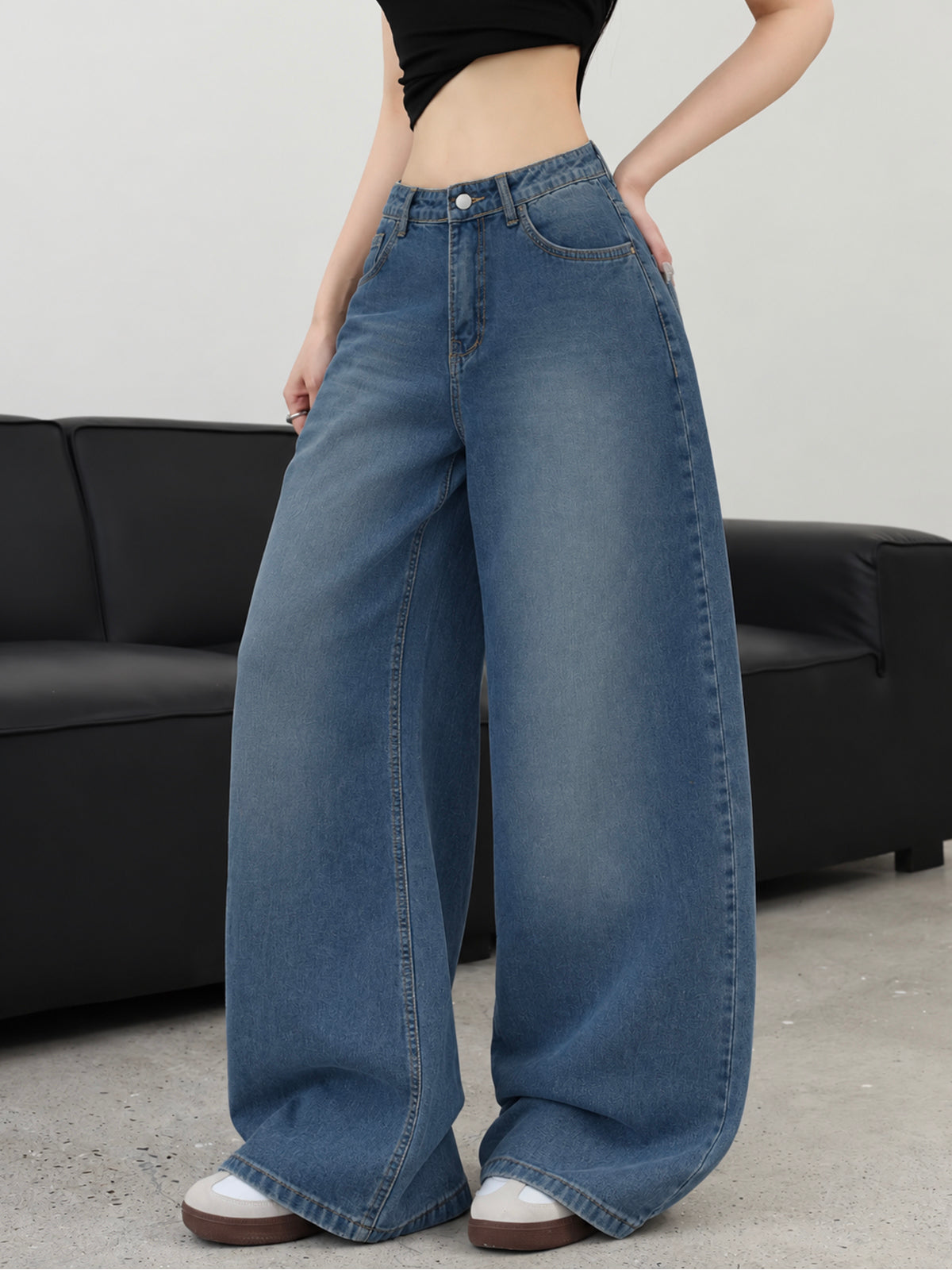 Faded Blue Washed Ultra Wide Leg Jeans
