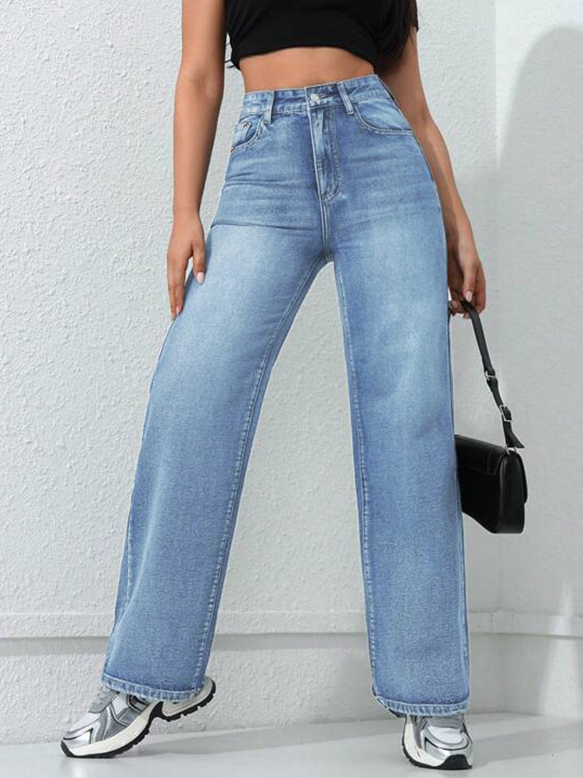 Stone Blue Whisker Straight Fit  Jeans