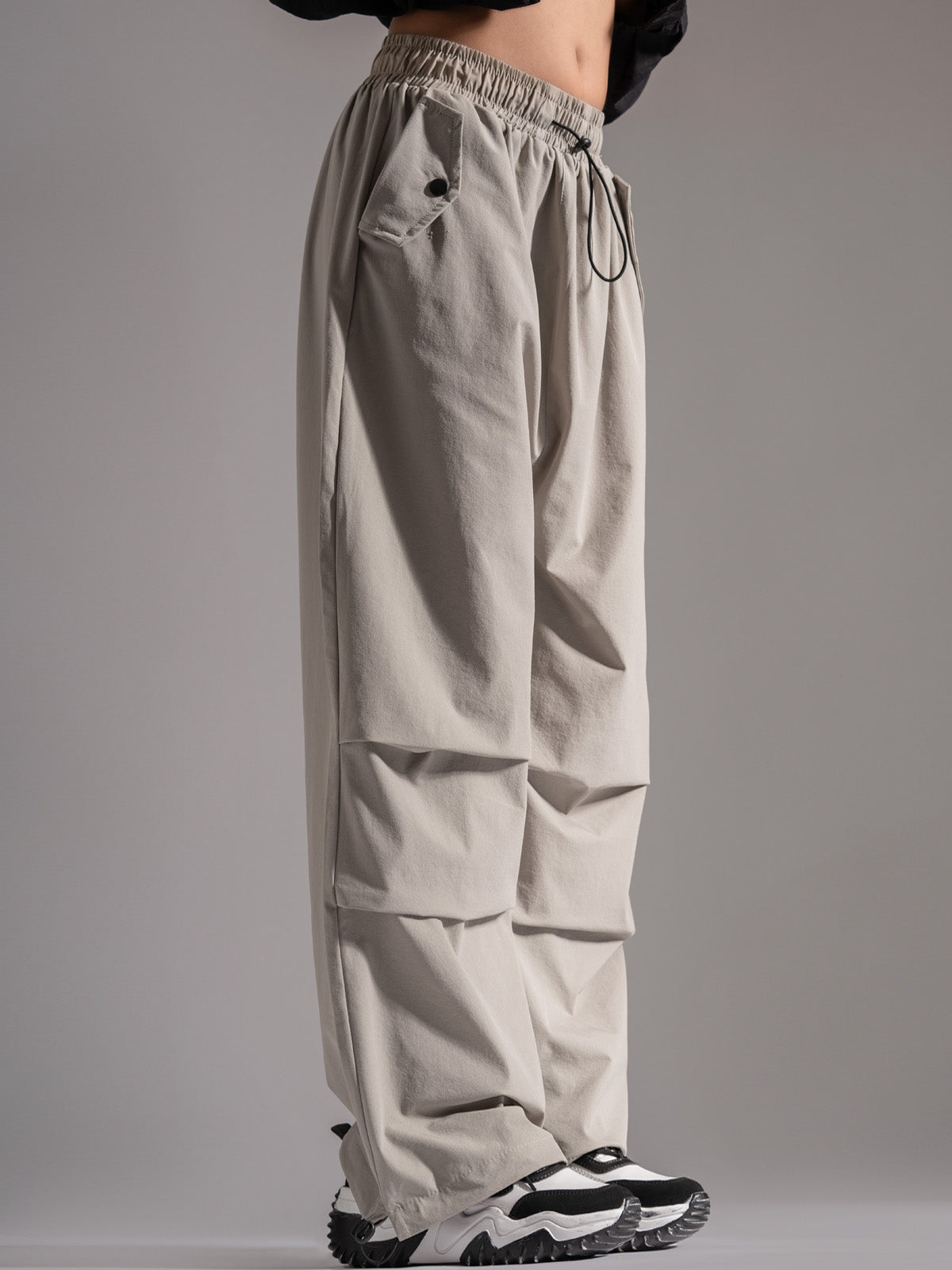 Ivory Nylon Baggy Parachute Pants